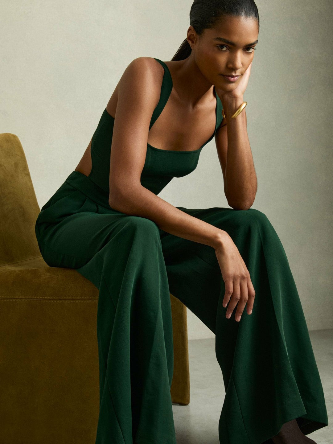 Wide-Leg Cut-Out Jumpsuit Green | Women