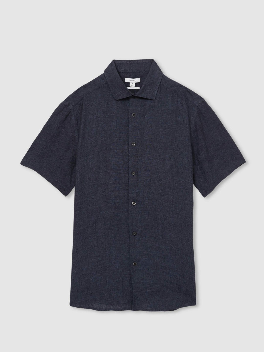 Slim Fit Linen Button-Through Shirt Navy | Men
