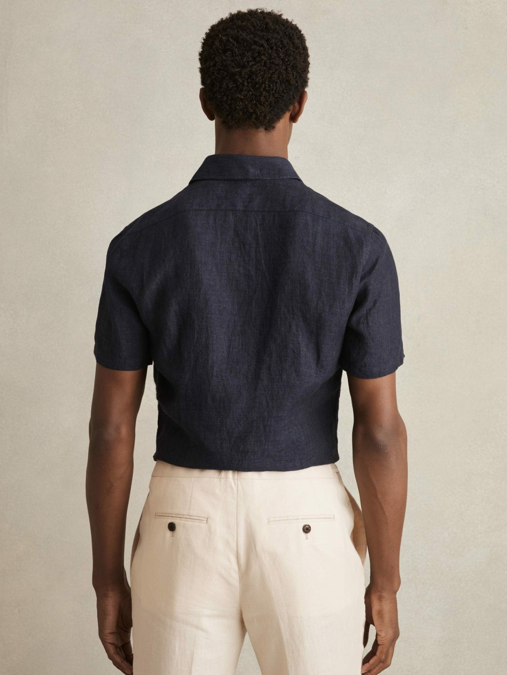 Slim Fit Linen Button-Through Shirt Navy | Men