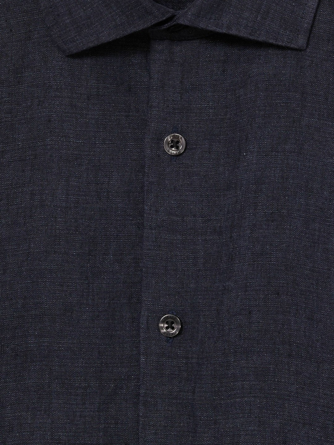 Slim Fit Linen Button-Through Shirt Navy | Men