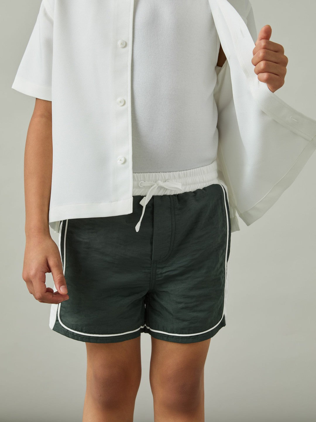 9-13 yrs Colour-Block Piped Swim Shorts Green/White | Children & Baby