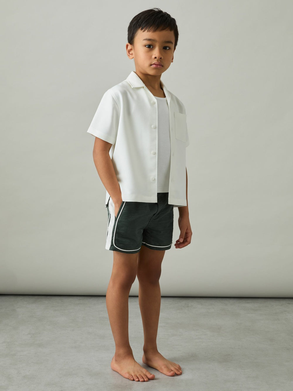 9-13 yrs Colour-Block Piped Swim Shorts Green/White | Children & Baby