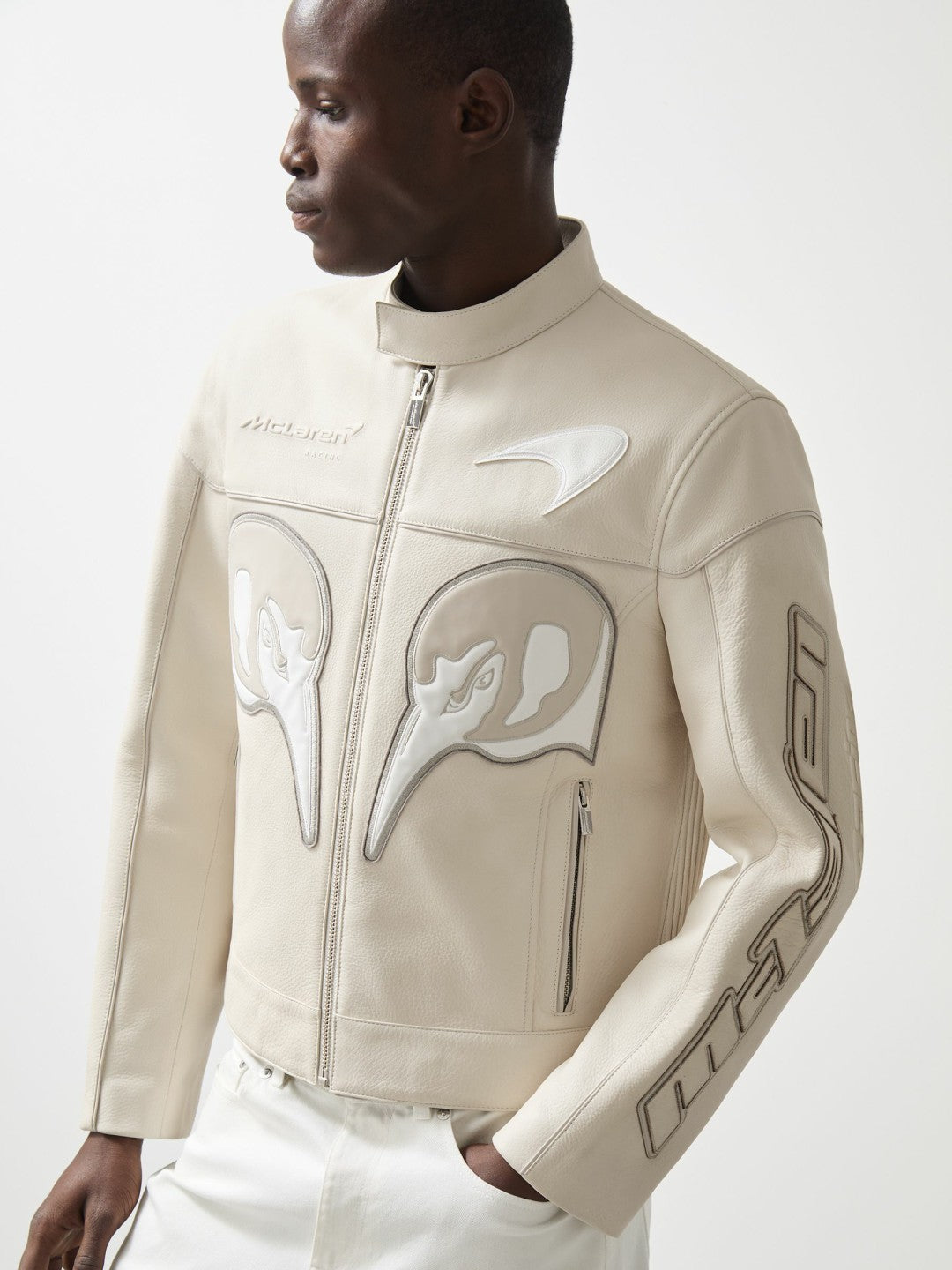 McLaren F1 Team Leather Biker Jacket Off White | Men