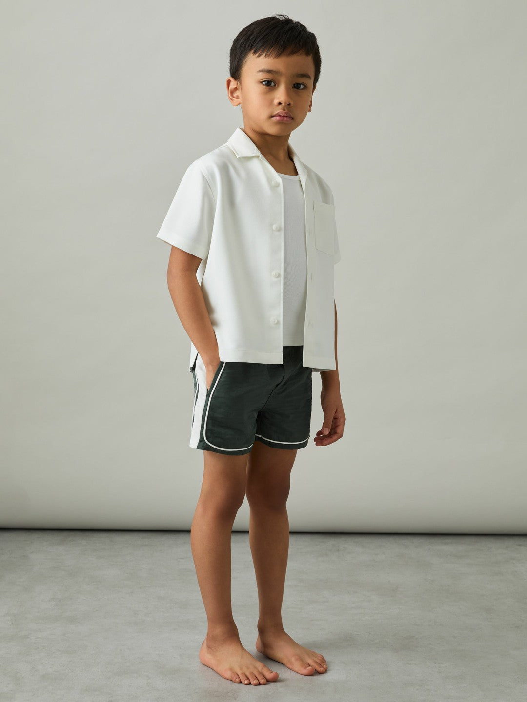 3-9 yrs Colour-Block Piped Swim Shorts Green/White | Children & Baby