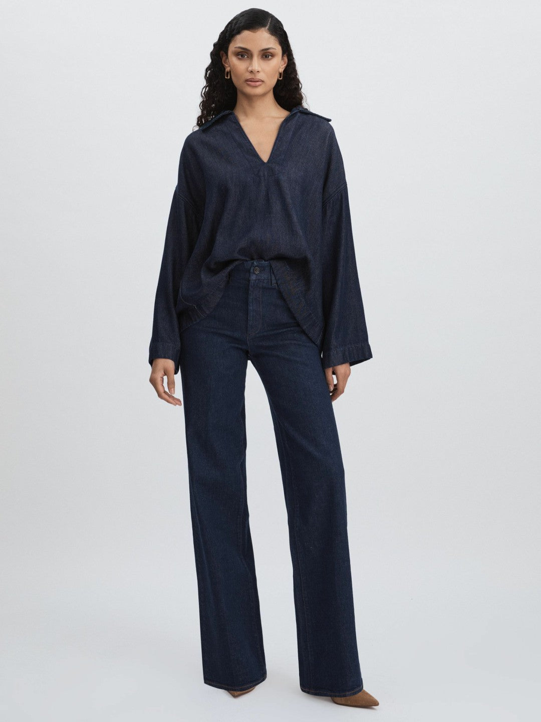 Paige High Rise Wide Leg Jeans Edinburgh Dark Blue | Women