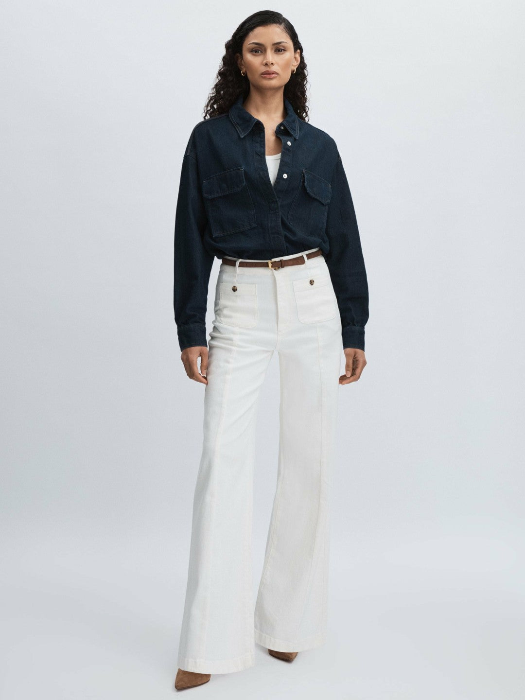 Paige Wide-Leg Patch Pocket Jeans Ecru | Women