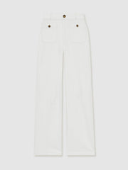 Paige Wide-Leg Patch Pocket Jeans Ecru | Women