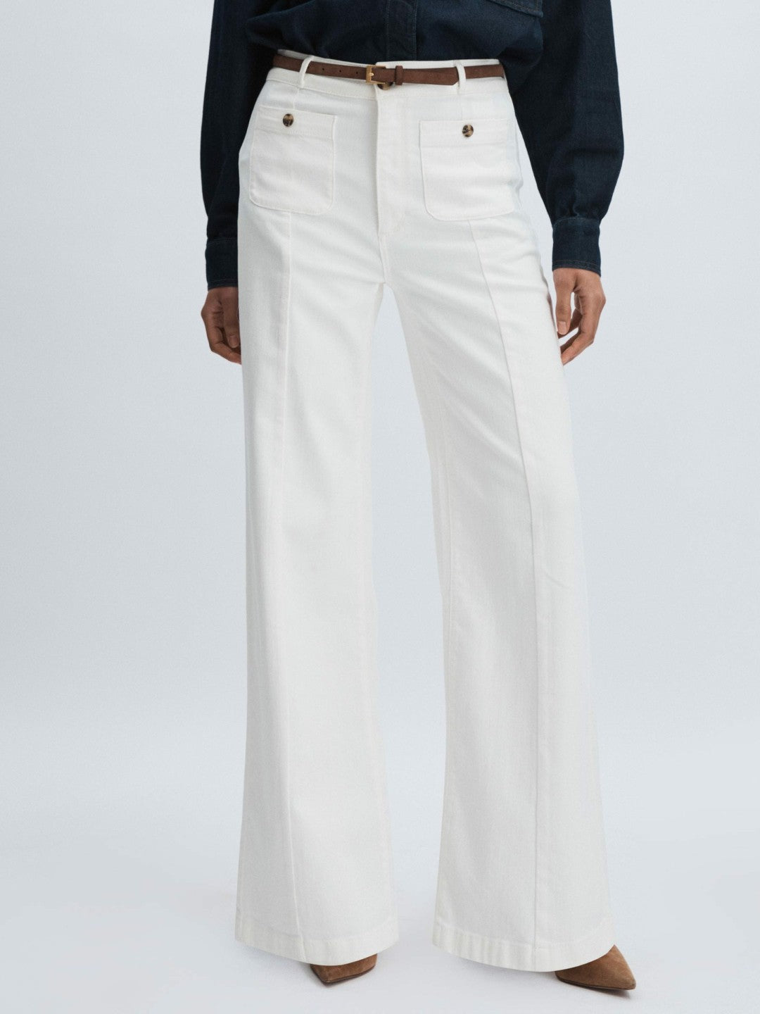 Paige Wide-Leg Patch Pocket Jeans Ecru | Women