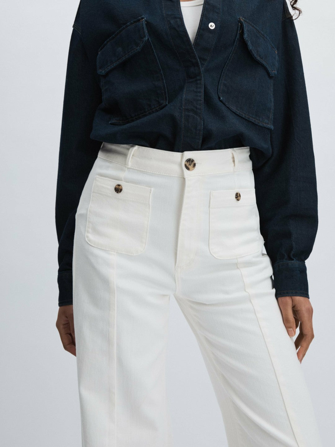 Paige Wide-Leg Patch Pocket Jeans Ecru | Women