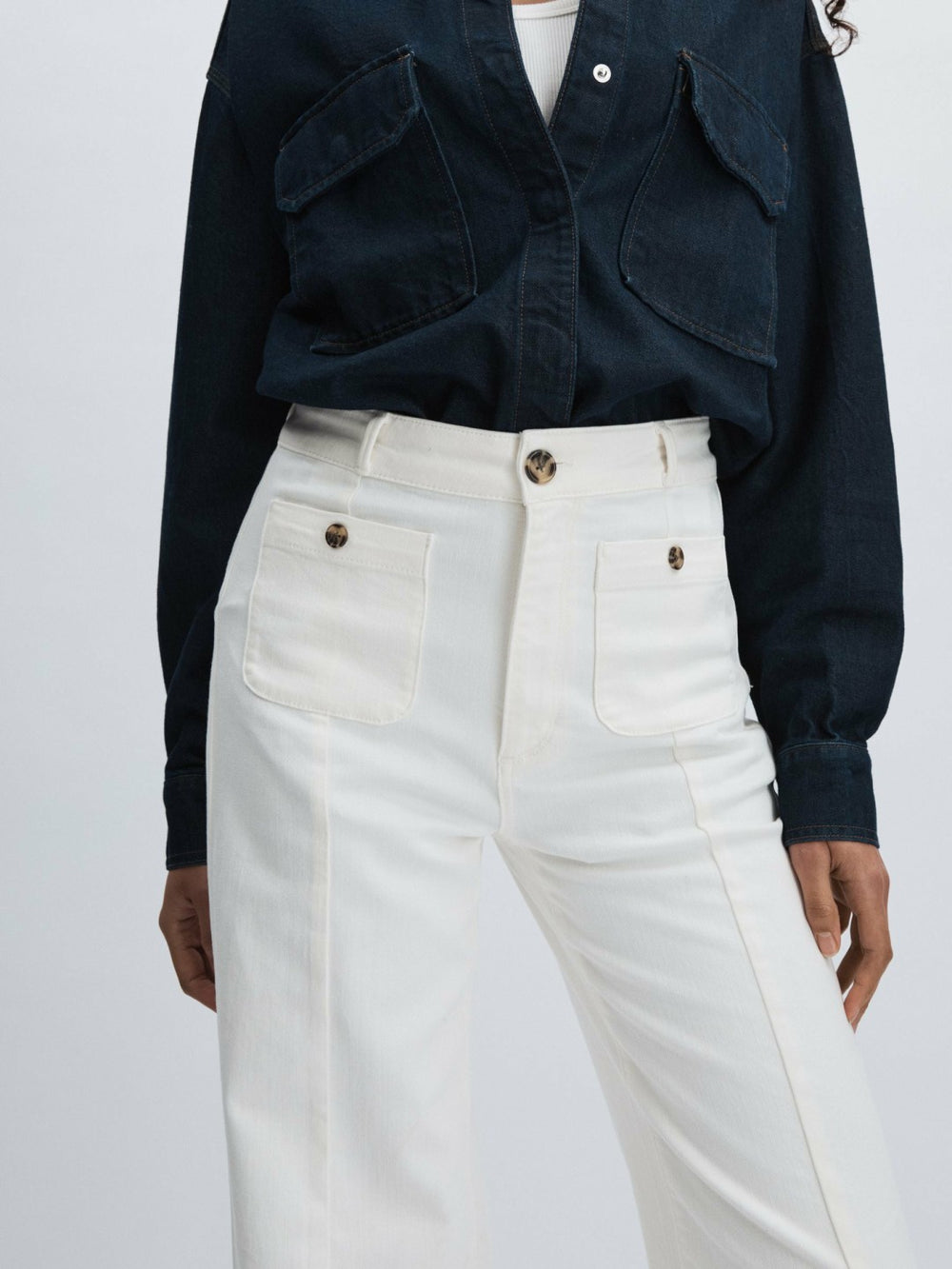 Paige Wide-Leg Patch Pocket Jeans Ecru | Women