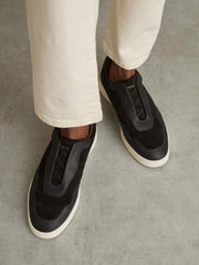 Leather Elasticated-Lace Trainers Espresso Brown | Men