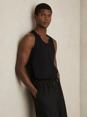 Textured Crew Neck Ribbed Vest Black | Men