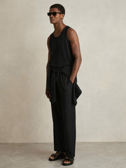 Textured Crew Neck Ribbed Vest Black | Men