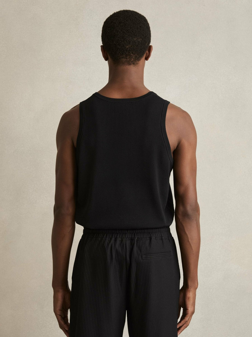Textured Crew Neck Ribbed Vest Black | Men