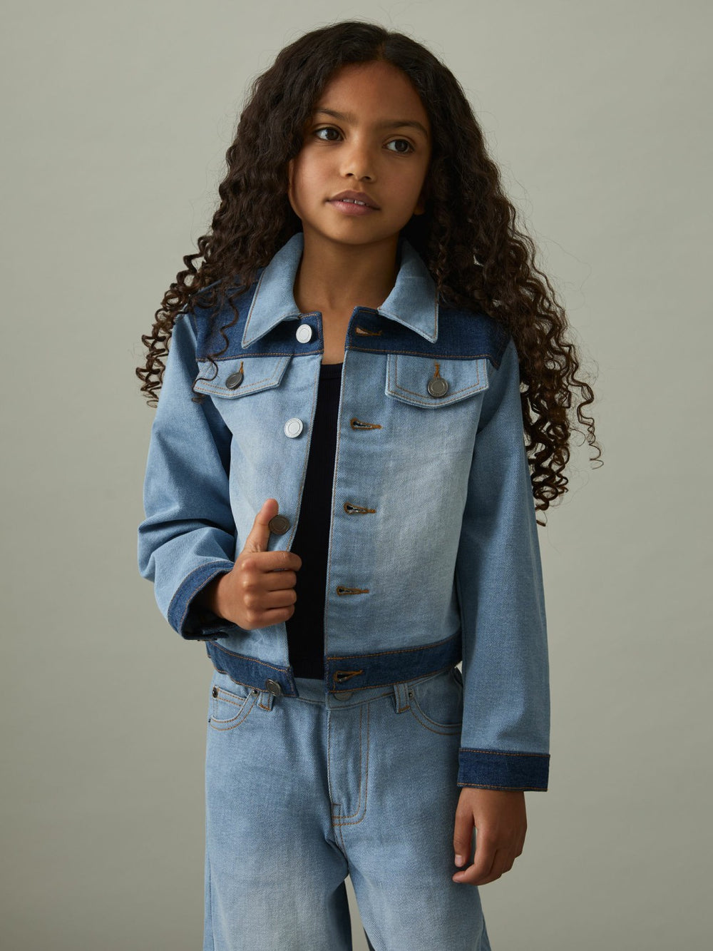 13-14 yrs Patchwork Two-Tone Denim Jacket Blue | Children & Baby