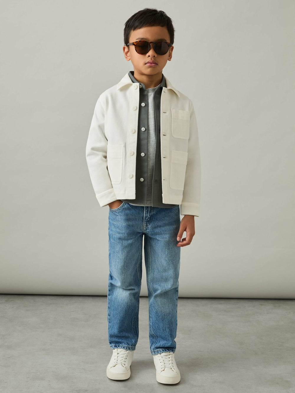 Cotton-Blend Work Jacket Off White | Children & Baby