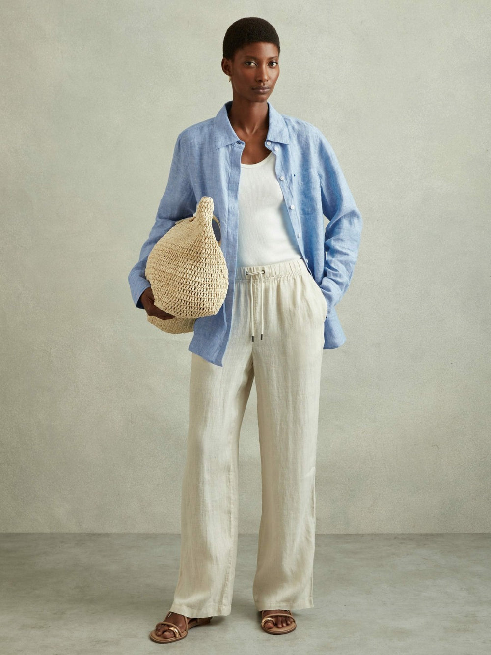 Linen Button-Through Shirt Blue | Women