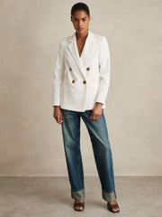 Double-Breasted Notch-Lapel Blazer White | Women