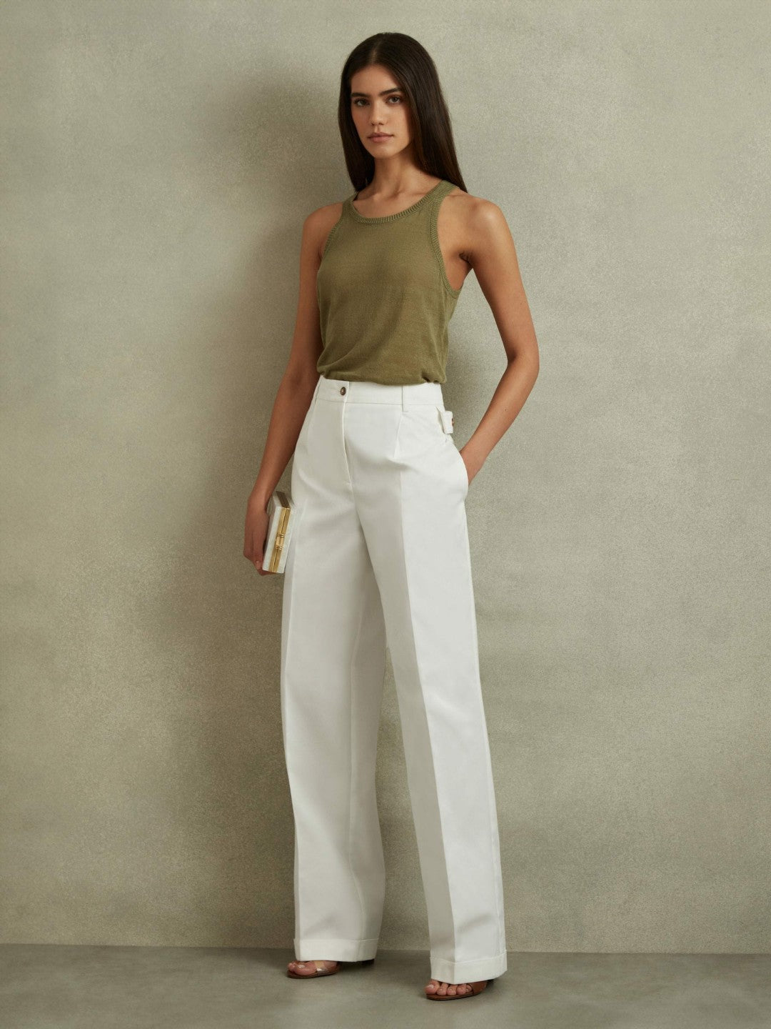 Cotton Wide Leg Suit Trousers White | Women
