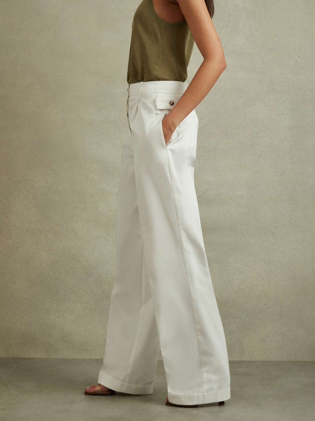 Cotton Wide Leg Suit Trousers White | Women