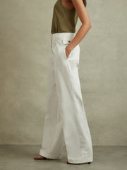 Cotton Wide Leg Suit Trousers White | Women