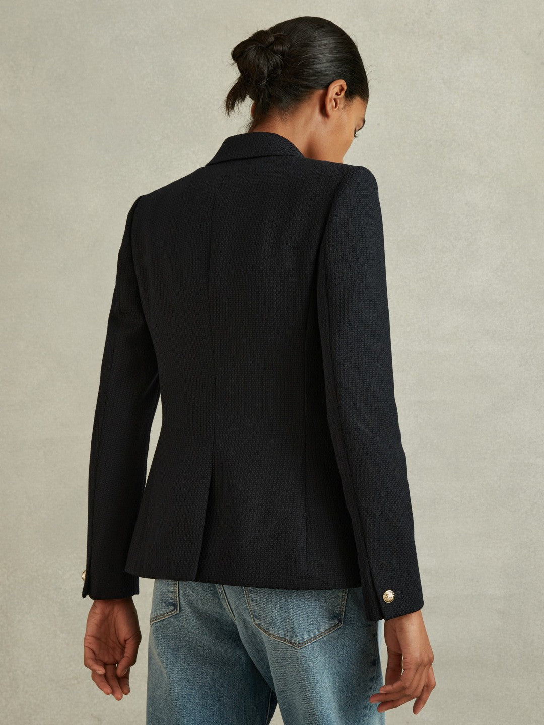 Tailored Fit Textured Double Breasted Blazer Navy | Women