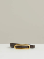 Thin Leather Elongated Buckle Belt Chocolate | Women
