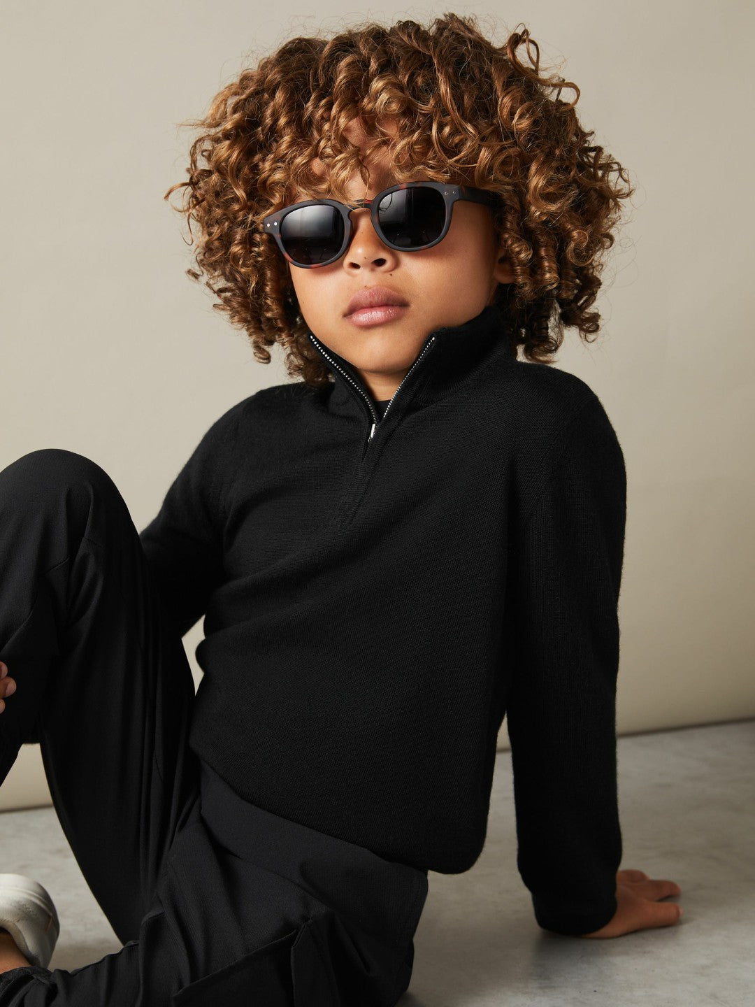 3-9 yrs Merino Wool Half-Zip Funnel Neck Jumper Black | Children & Baby