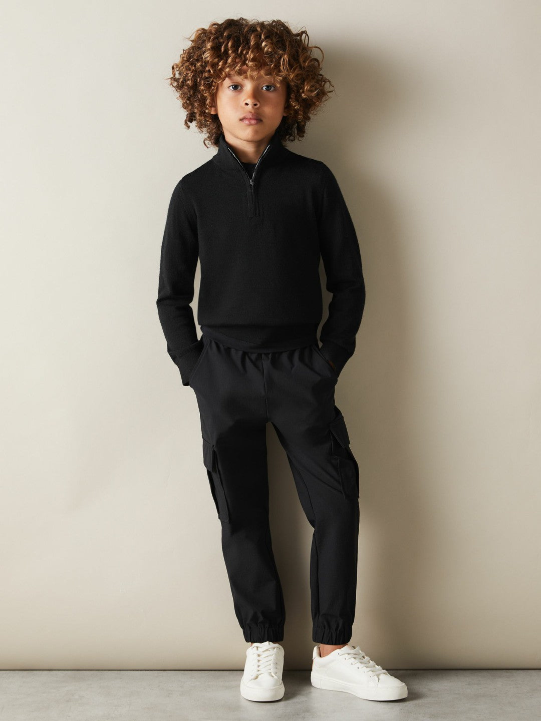 9-13 yrs Merino Wool Half-Zip Funnel Neck Jumper Black | Children & Baby