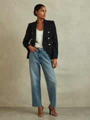 Petite Tailored Fit Textured Double Breasted Blazer Navy | Women