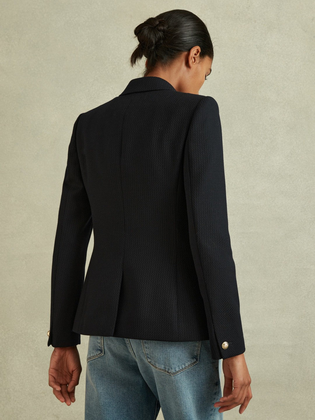 Petite Tailored Fit Textured Double Breasted Blazer Navy | Women