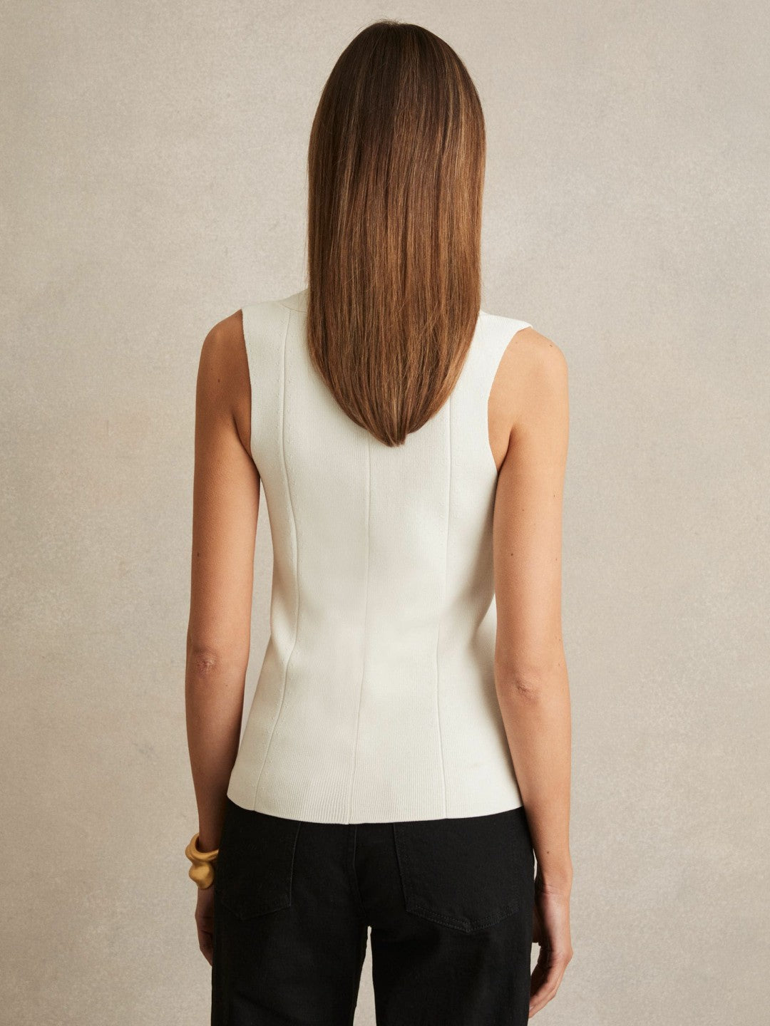 Knitted Sleeveless V-Neck Vest Ivory | Women
