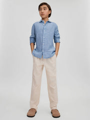 3-9 yrs Linen Cutaway Collar Shirt Sky Blue | Children & Baby