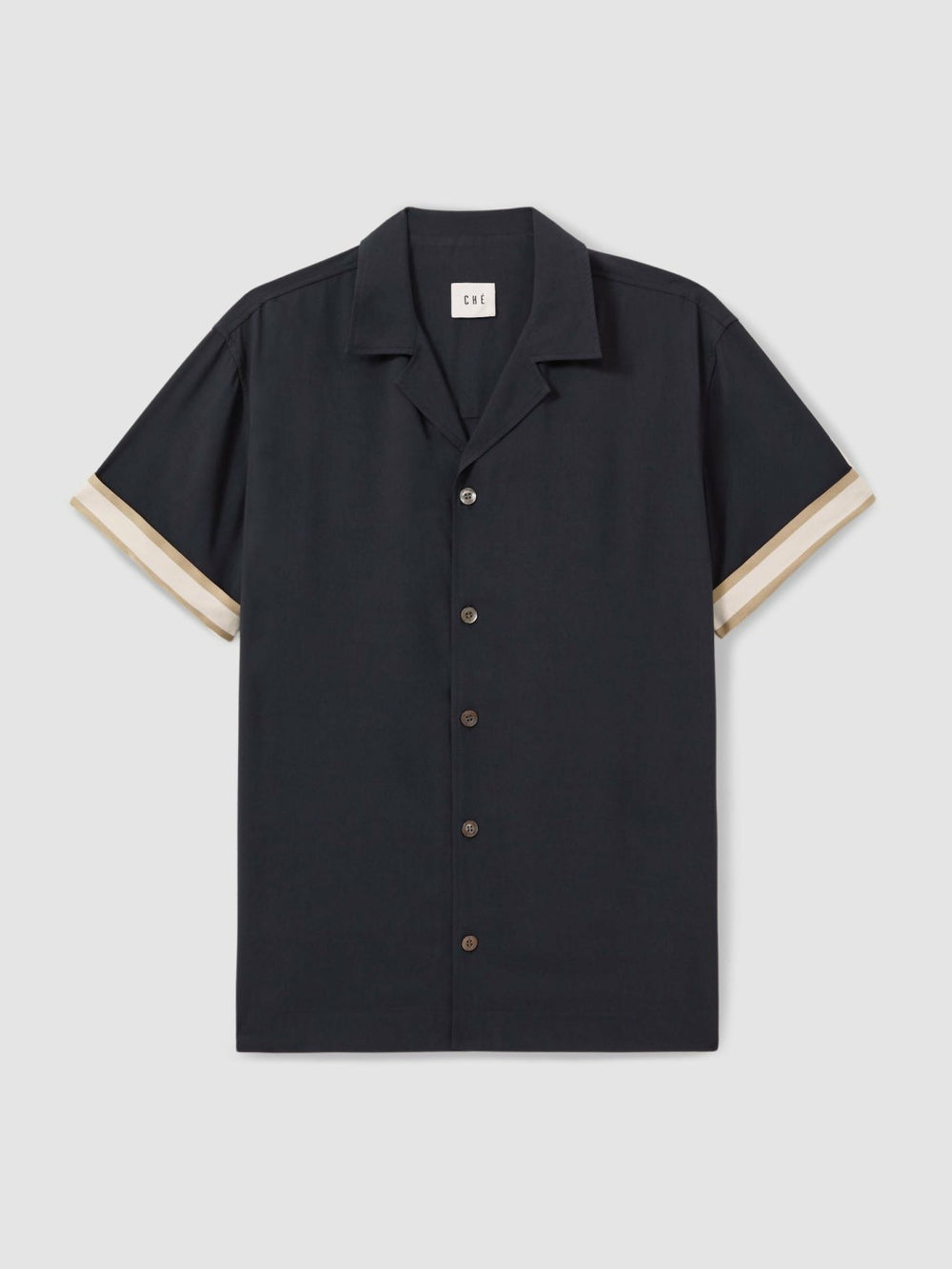 | Ché Cuff Detail Cuban Collar Shirt Navy | Men