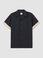 | Ché Cuff Detail Cuban Collar Shirt Navy | Men