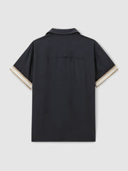 | Ché Cuff Detail Cuban Collar Shirt Navy | Men