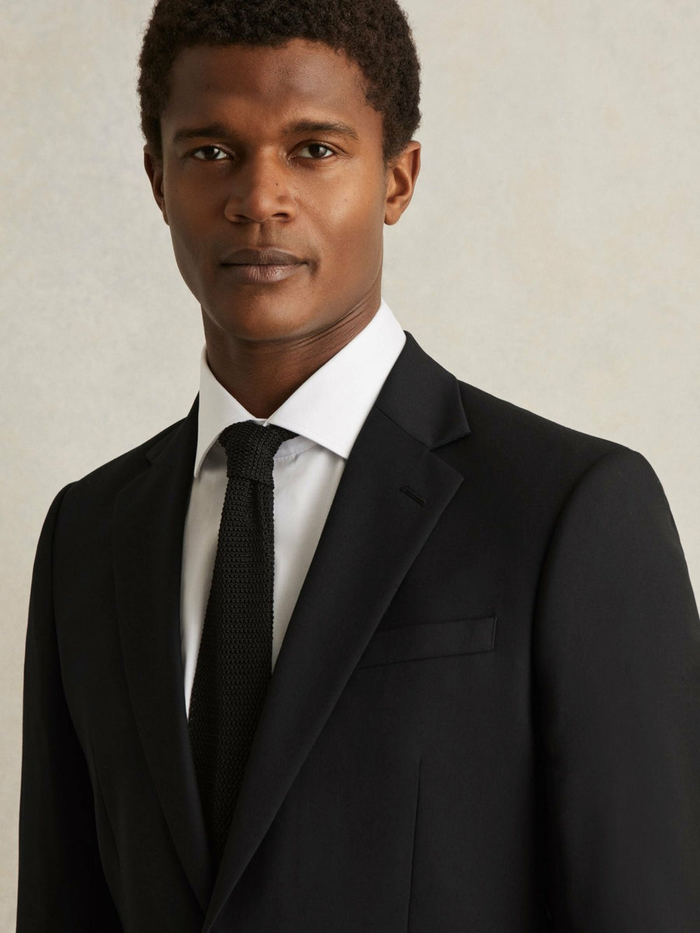 Wool-Blend Single-Breasted Suit Jacket Slim-Fit Black | Men