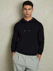 Merino Wool Drawstring Hoodie Navy | Men