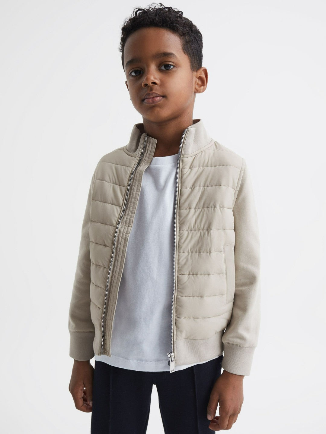 3-9 yrs Funnel Neck Quilted Hybrid Jacket Stone | Children & Baby