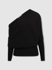 Asymmetric Draped Knitted Jumper Black | Women