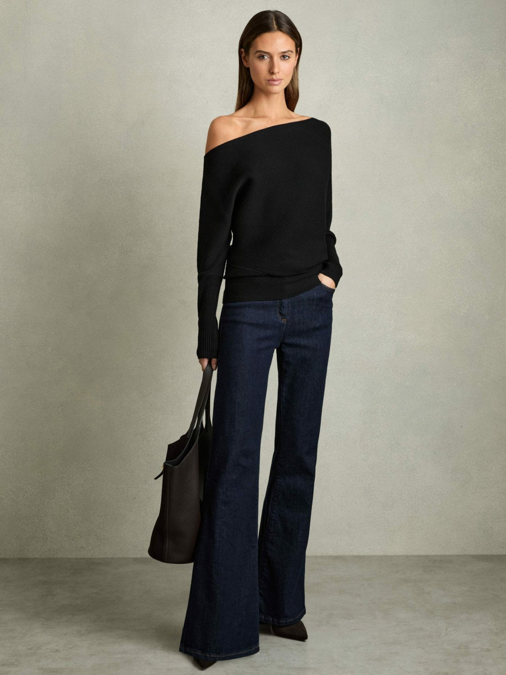 Asymmetric Draped Knitted Jumper Black | Women