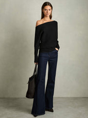 Asymmetric Draped Knitted Jumper Black | Women