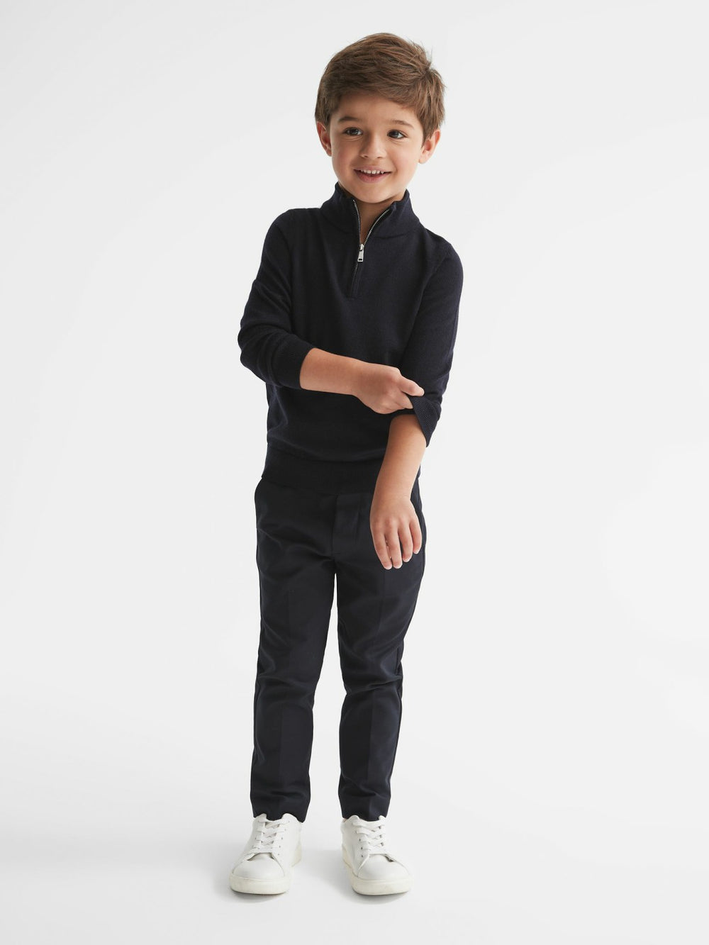 3-9 yrs Merino Wool Zip-Neck Jumper Navy | Children & Baby