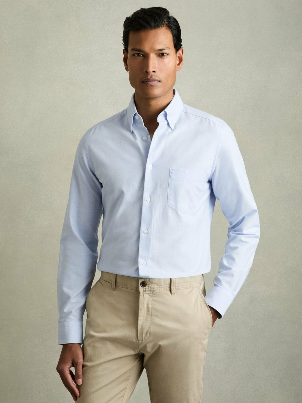 Slim-Fit Button-Down Collar Cotton Oxford Shirt Soft Blue | Men