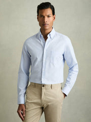 Slim-Fit Button-Down Collar Cotton Oxford Shirt Soft Blue | Men