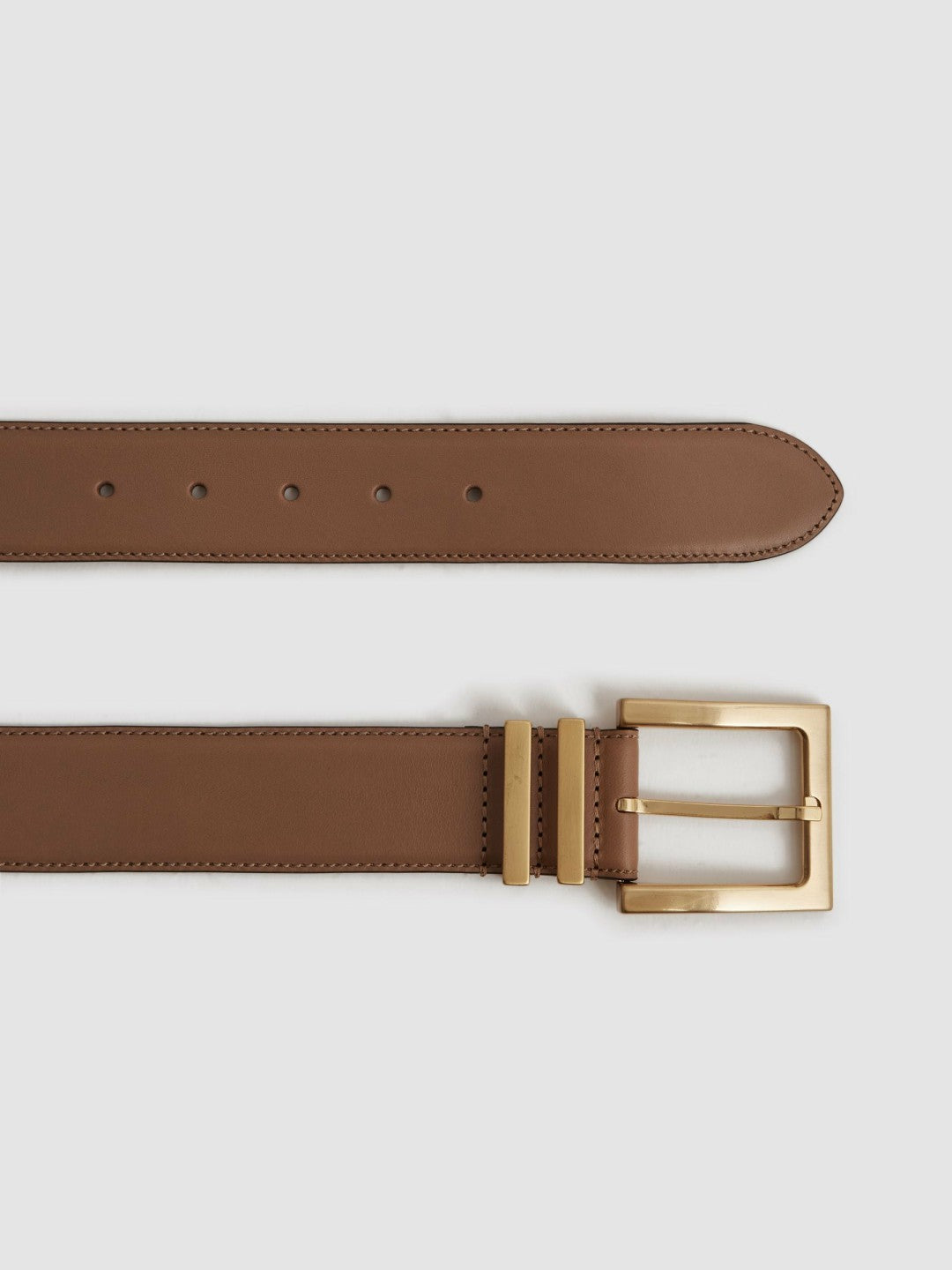 Leather Square Buckle Belt Camel/Taupe | Women