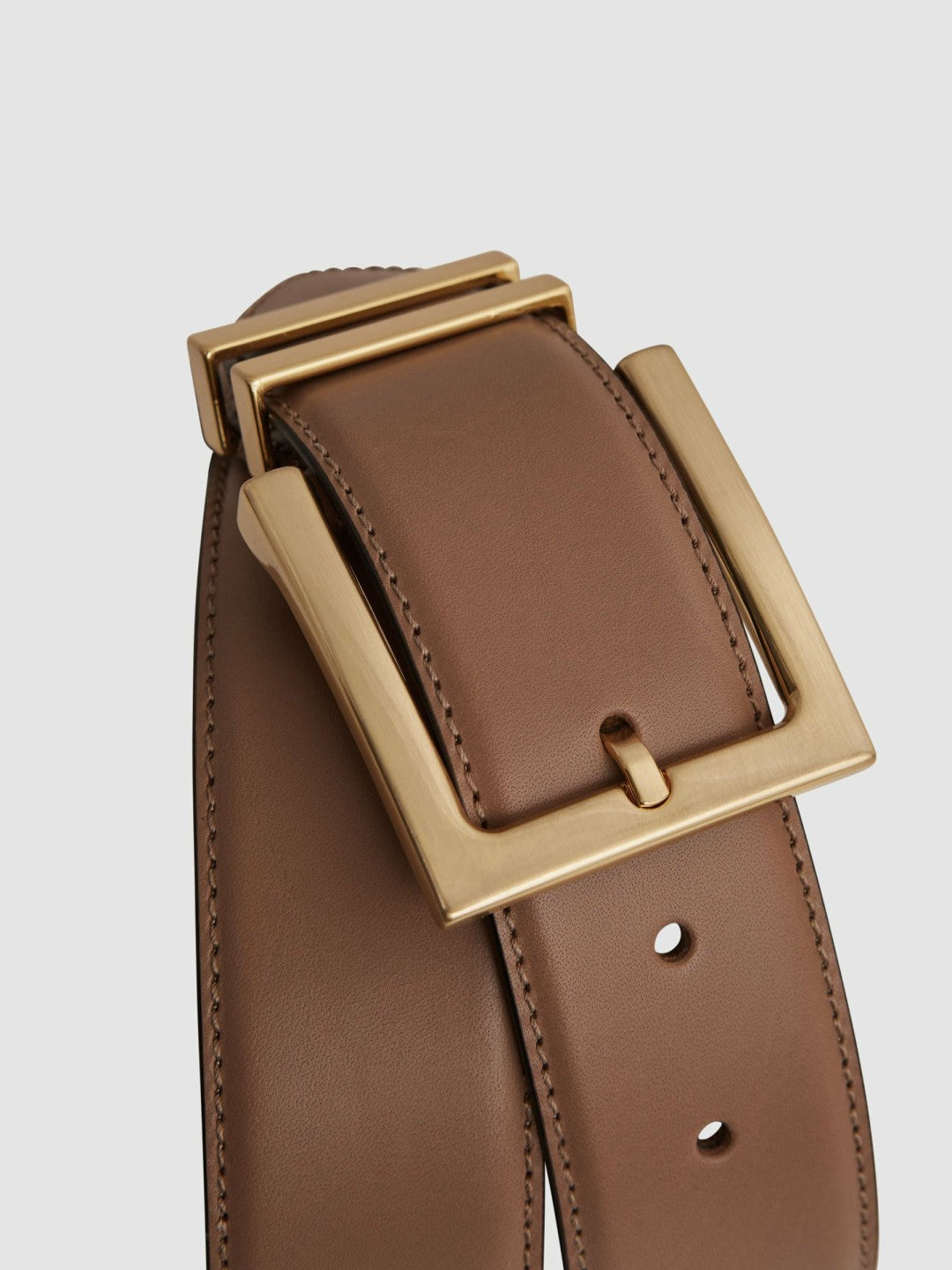 Leather Square Buckle Belt Camel/Taupe | Women