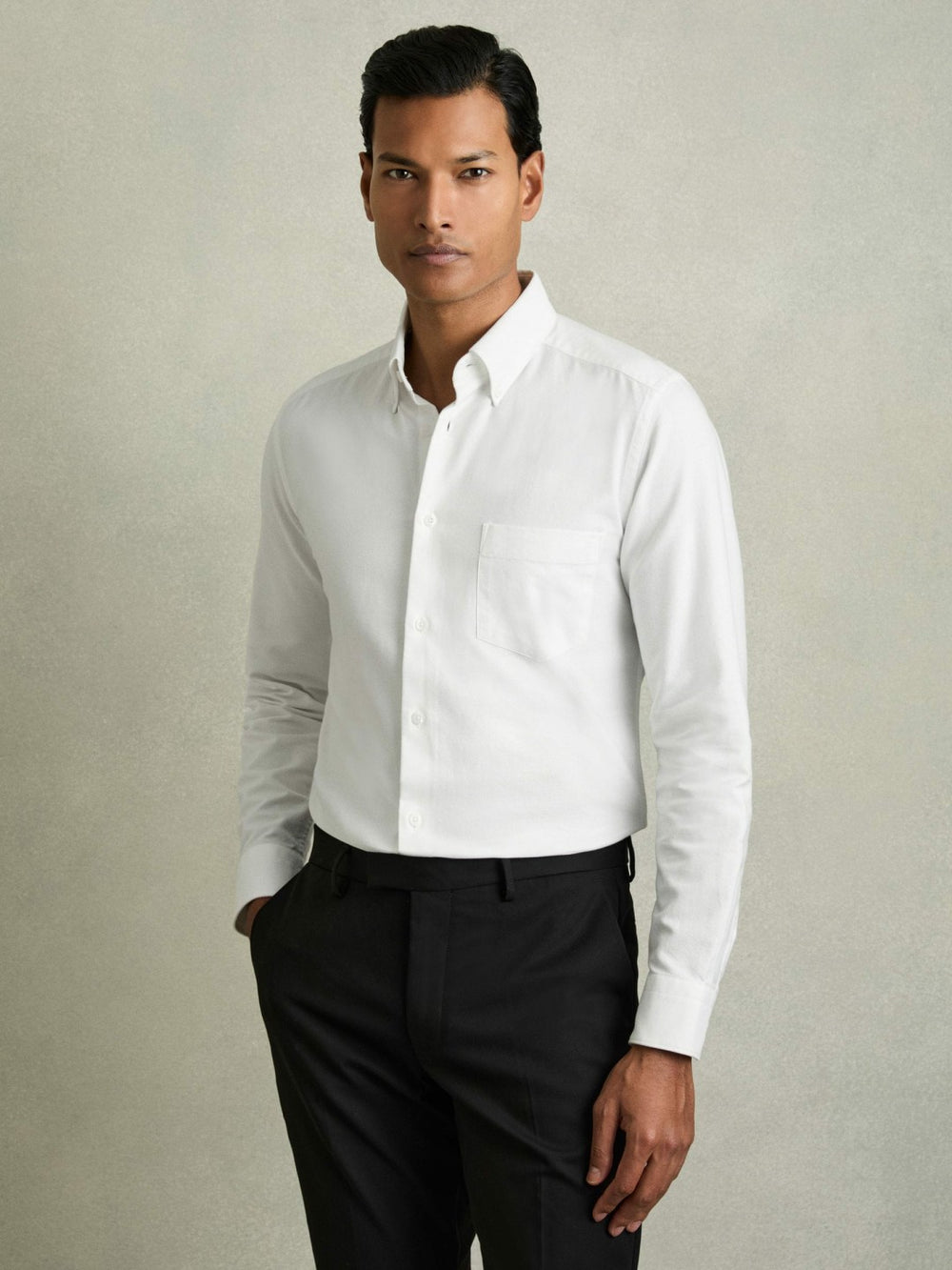 Slim-Fit Button-Down Collar Cotton Oxford Shirt White | Men