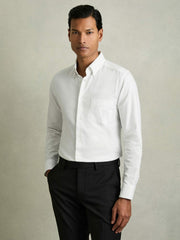 Slim-Fit Button-Down Collar Cotton Oxford Shirt White | Men