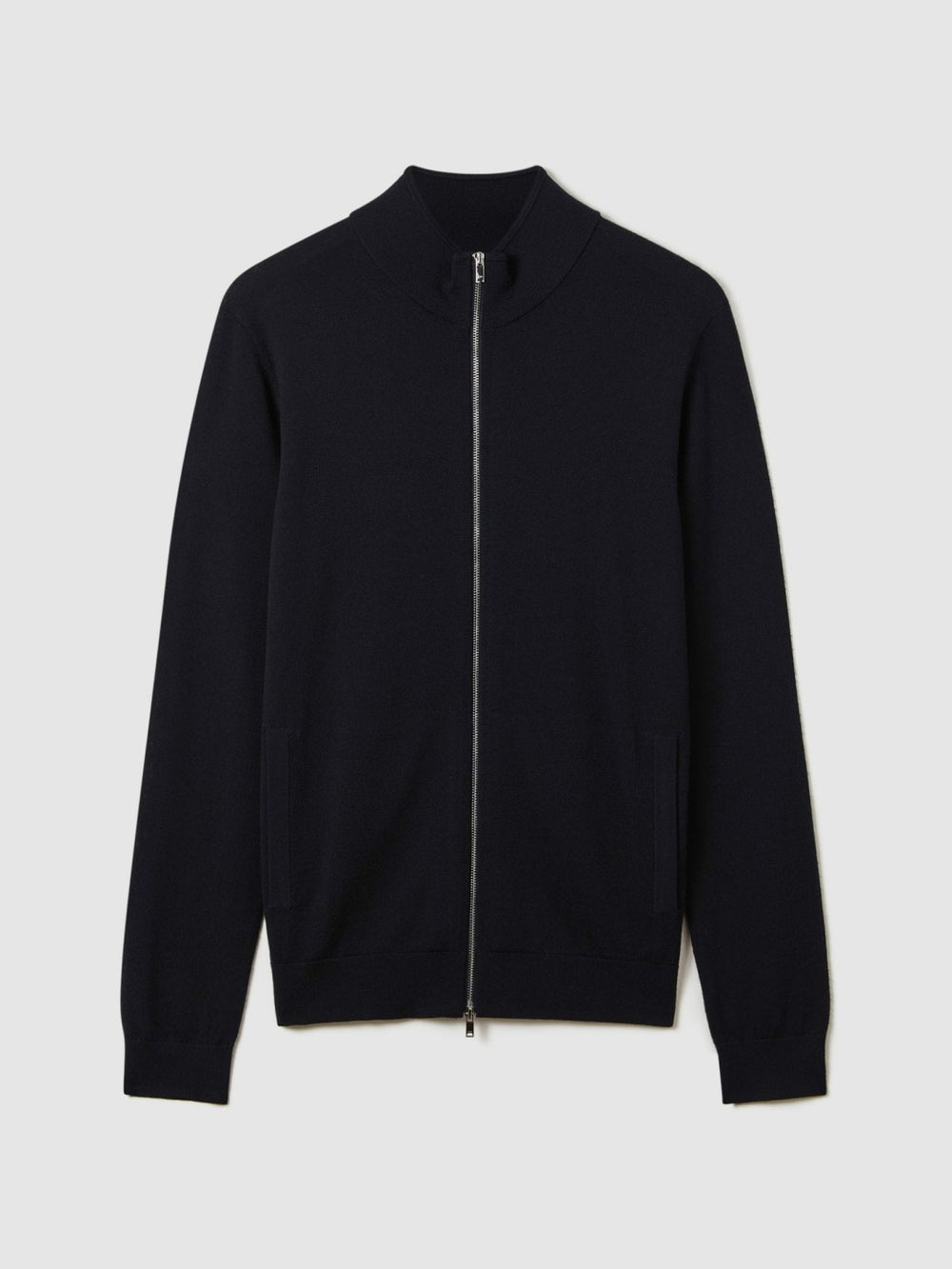 Merino Wool Zip-Through Cardigan Navy | Men
